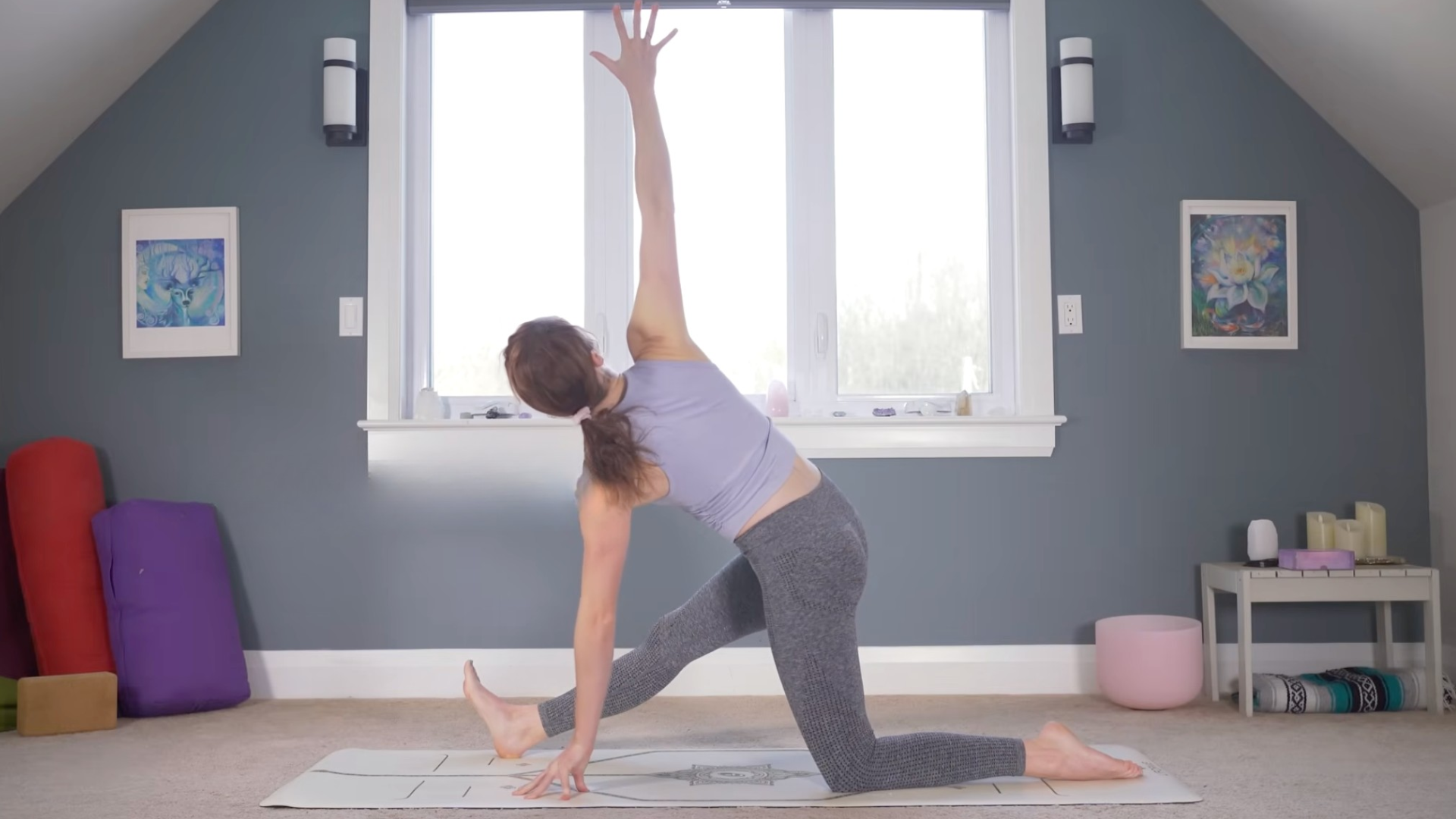 Woman in a twist during Half Splits