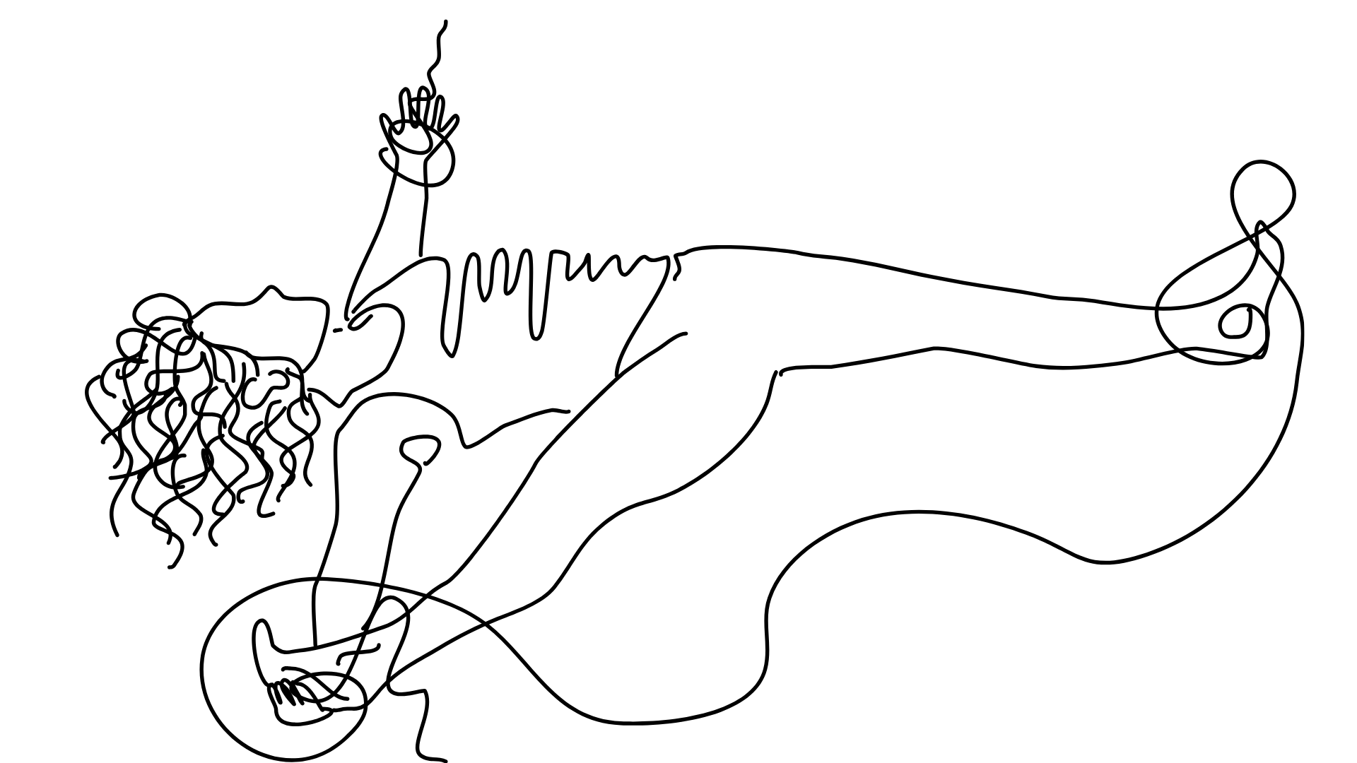 Black and white illustration of Supta Padangusthasana and Reclining Hand to Big Toe Pose