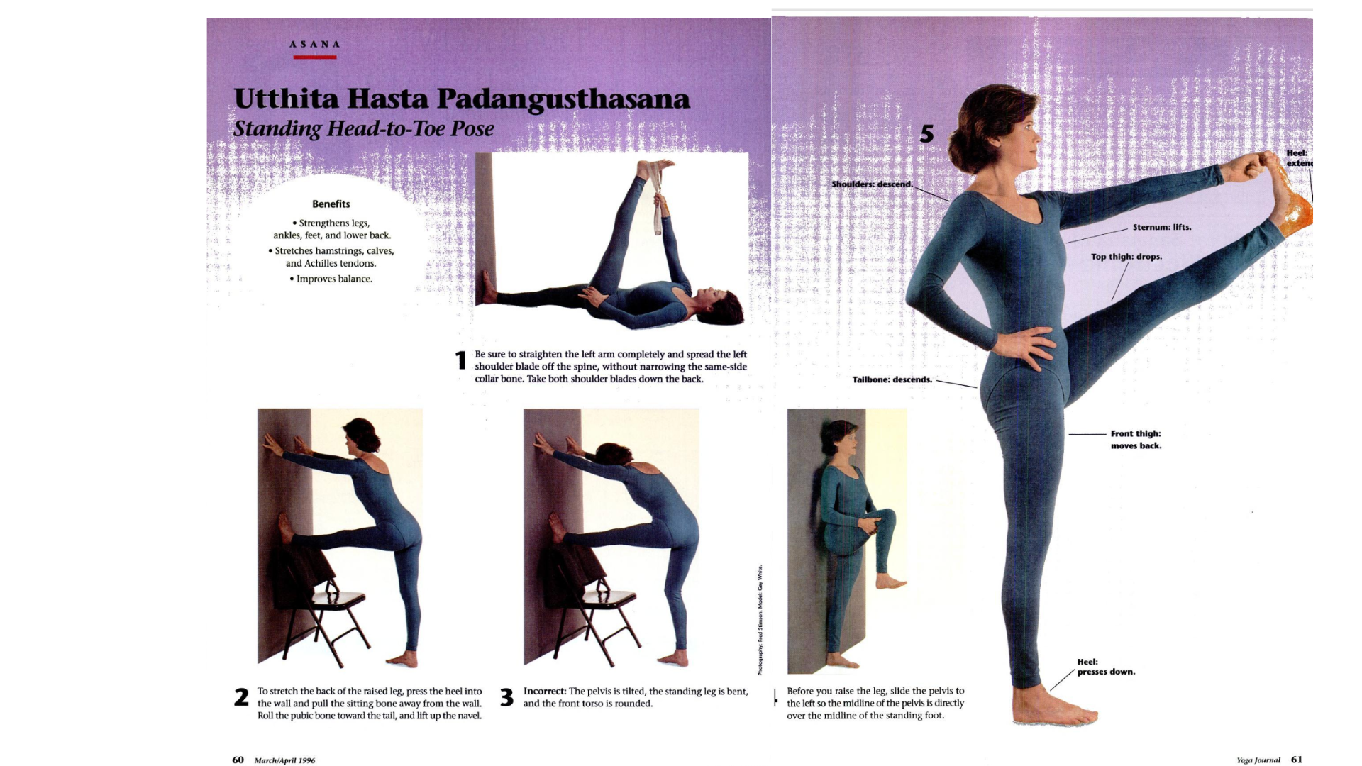 Pages from an archive issue of Yoga Journal instructing readers how to come into Utthita Hasta Padangusthasana