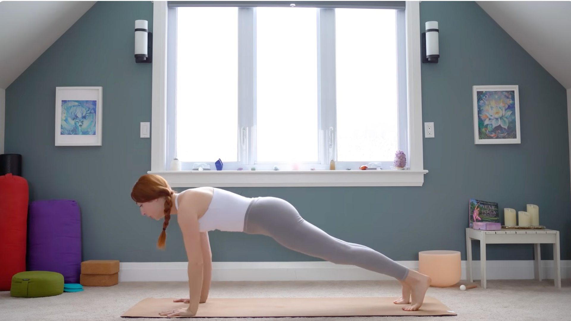 Woman in Plank Pose or the top of a push-up