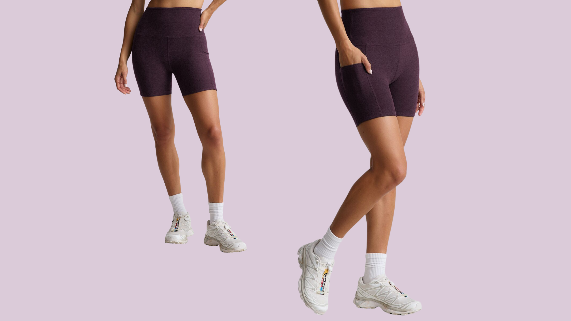 A person wearing Beyond Yoga shorts