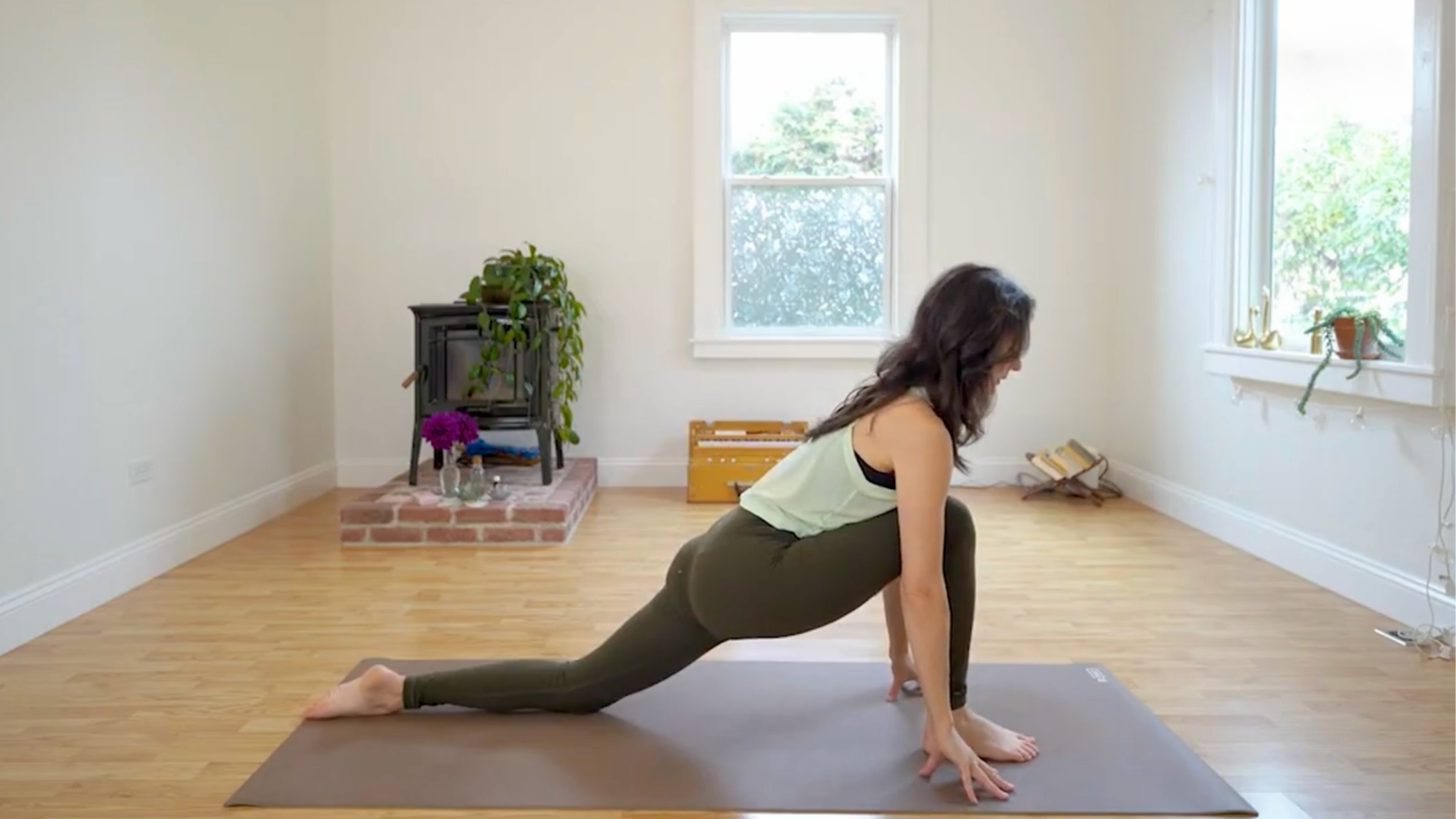 Yoga teacher Michelle Martone in Low Lunge, one of a series of hip openers
