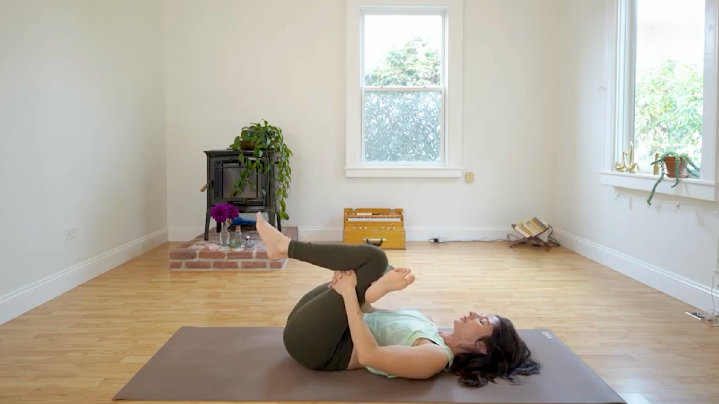 Yoga teacher Michelle Martone in Figure-4, one of a series of hip openers