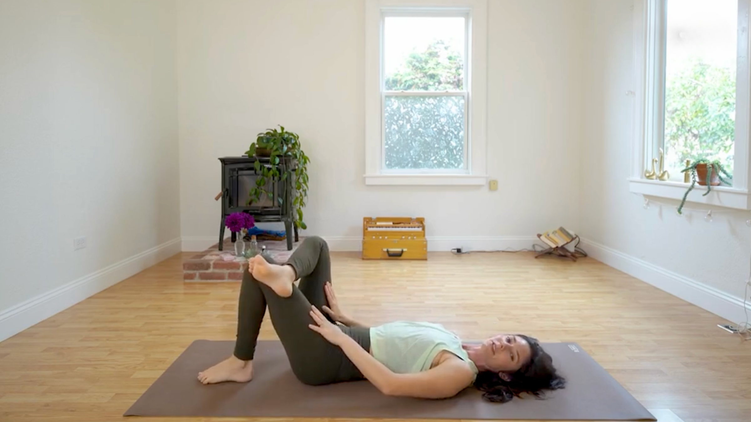 Yoga teacher Michelle Martone in Figure-4, one of a series of hip openers