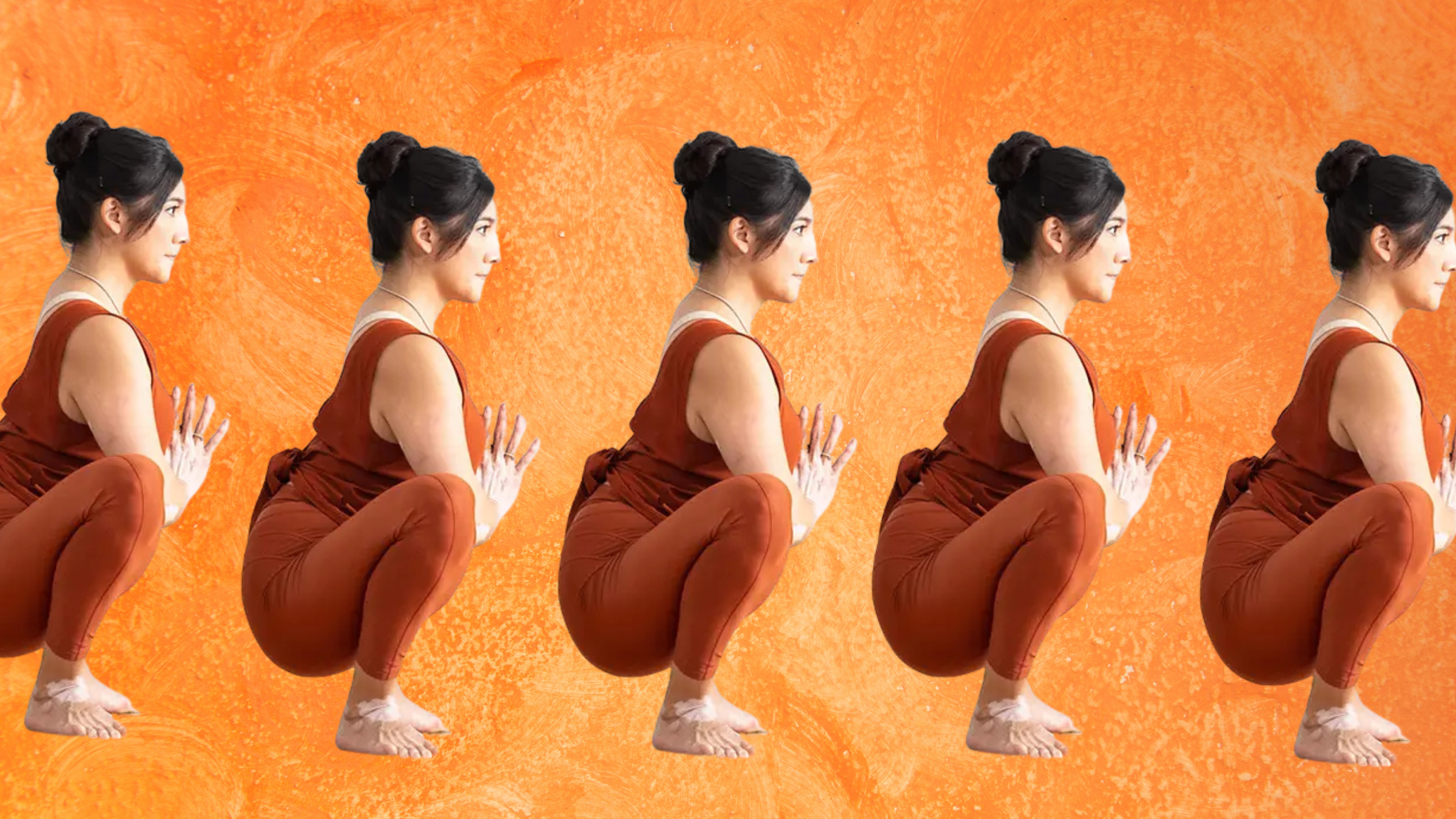 A woman in Malasana, also known as Garland Pose, yogi squat, or yoga squat