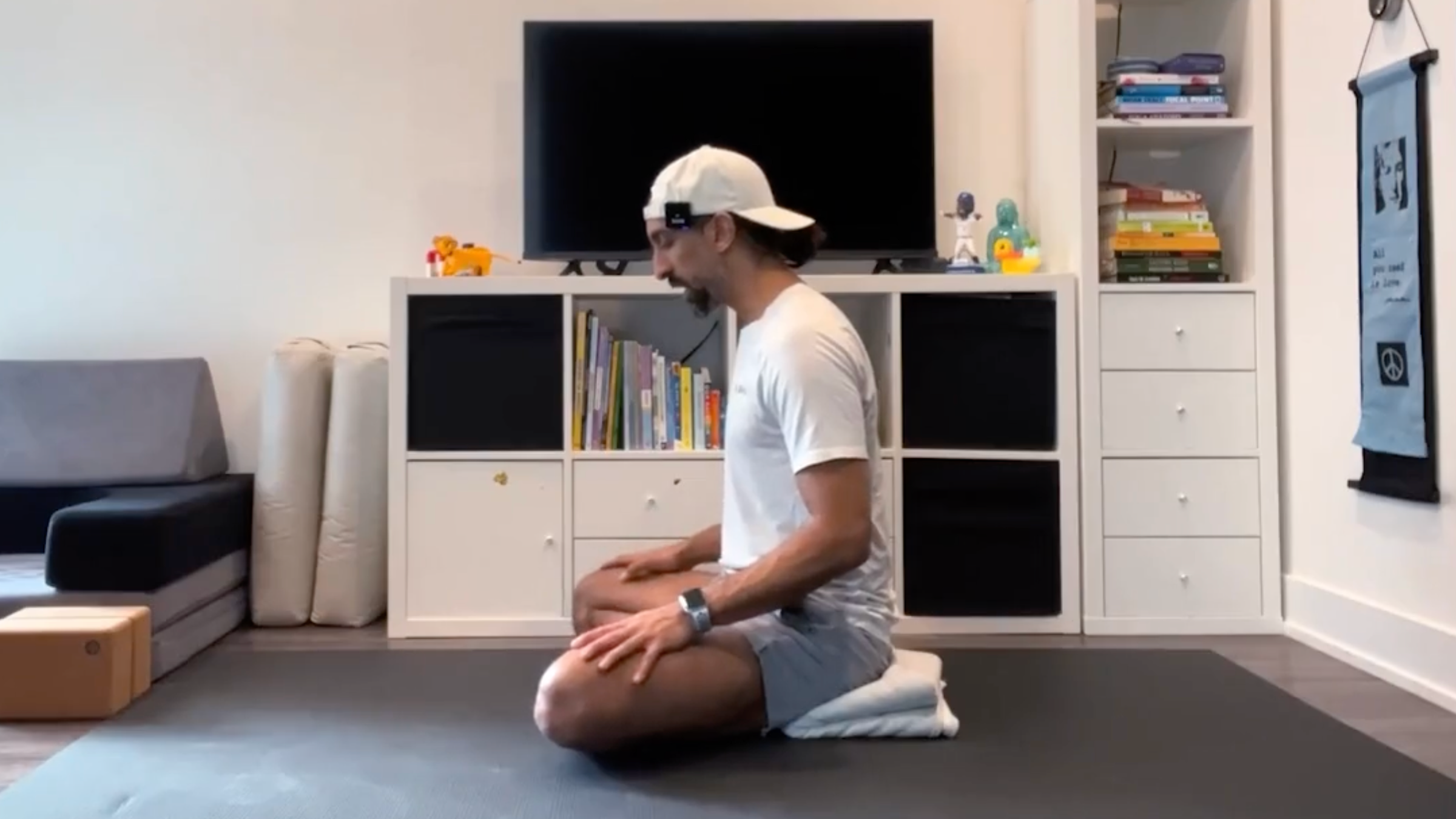 Yoga teacher Jaafar Hussein in Easy Pose, part of yoga exercises for the hips