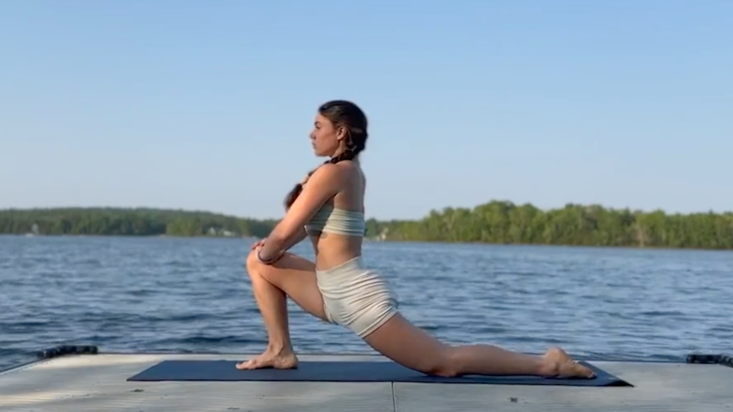Yoga teacher Emily Baltzer in Low Lunge, part of her 10-minute yoga practice for a full-body stretch