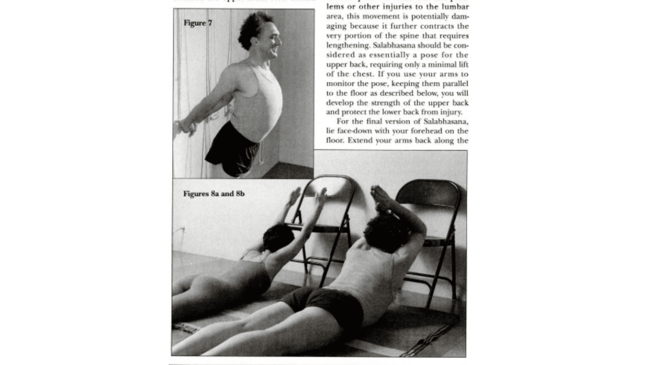 Man and woman practicing Locust Pose variations.
