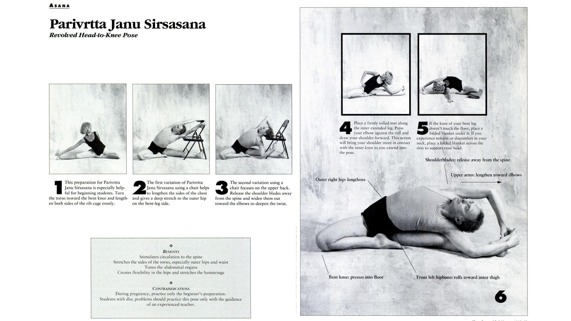 Diagrams featuring people in Revolved Head-to-Knee Pose, a seated side bend