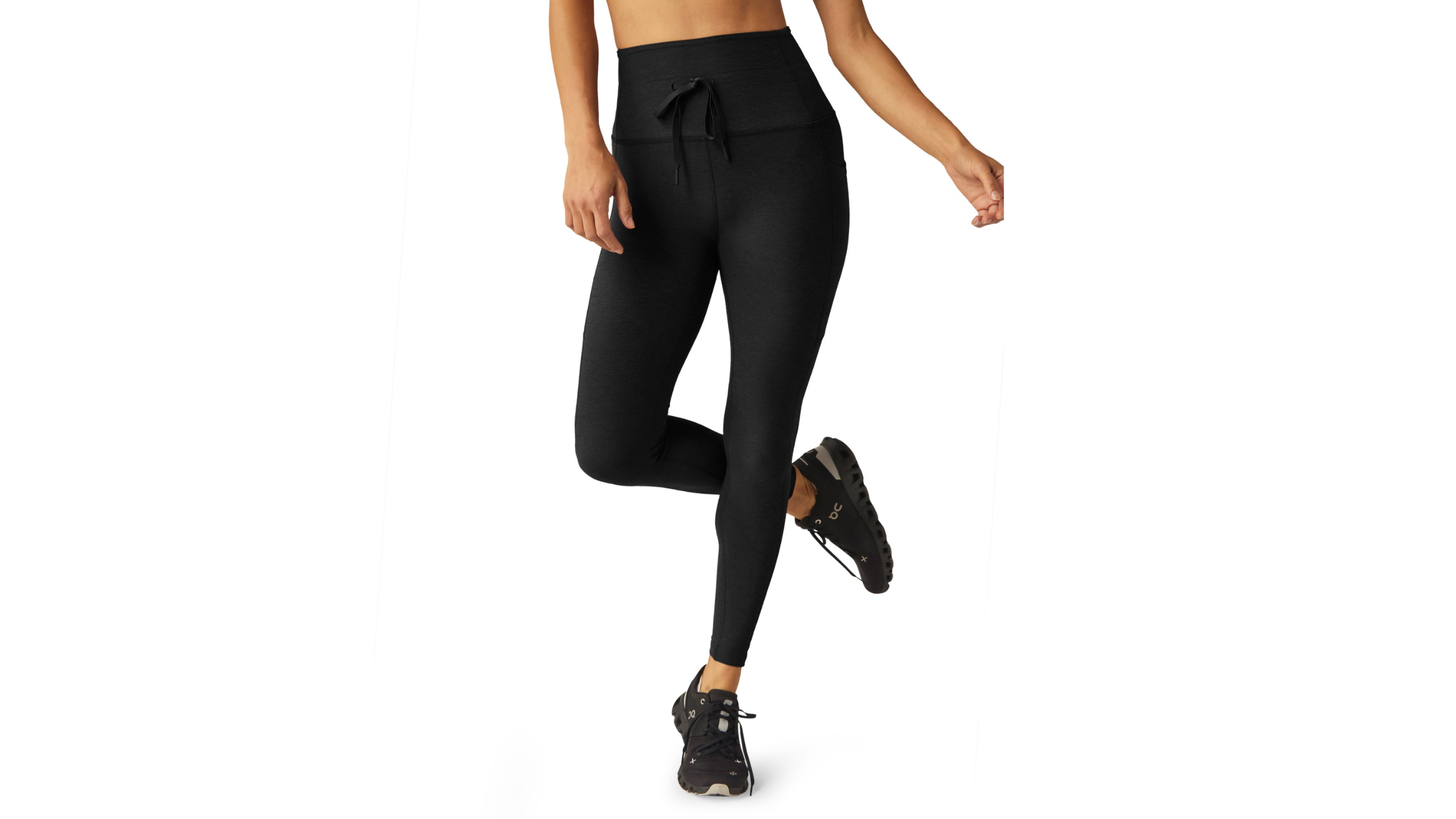 Person wearing Beyond Yoga Spacedye Go Pocket Midi Leggings