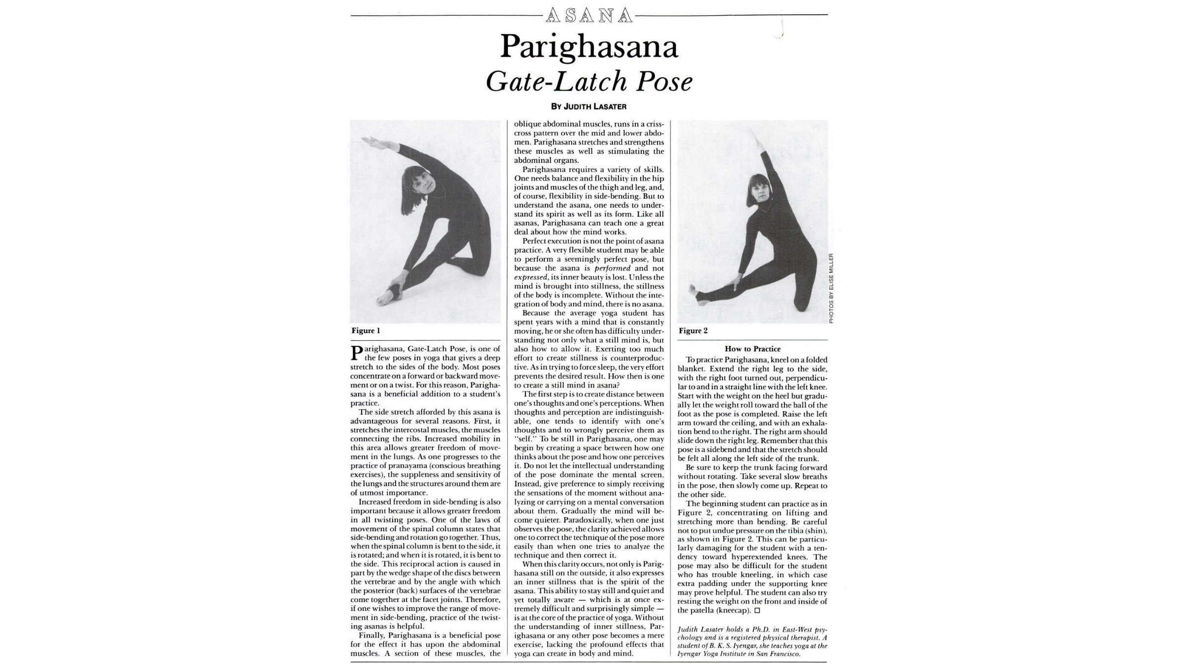 Pages of archival Yoga Journal explaining Gate Pose, a side-bend