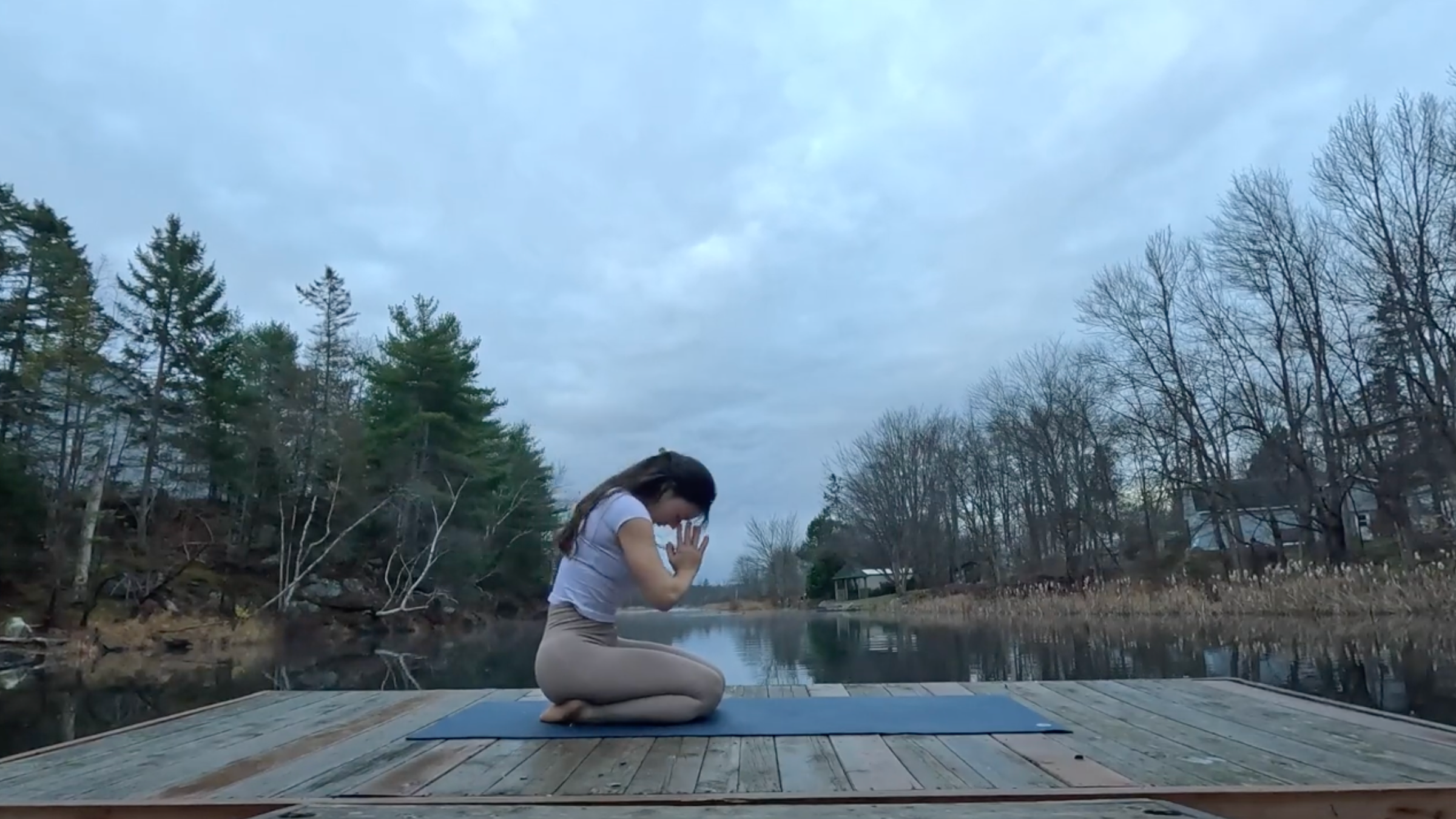 Teacher Emily Baltzer in Closing, part of her morning yoga routine