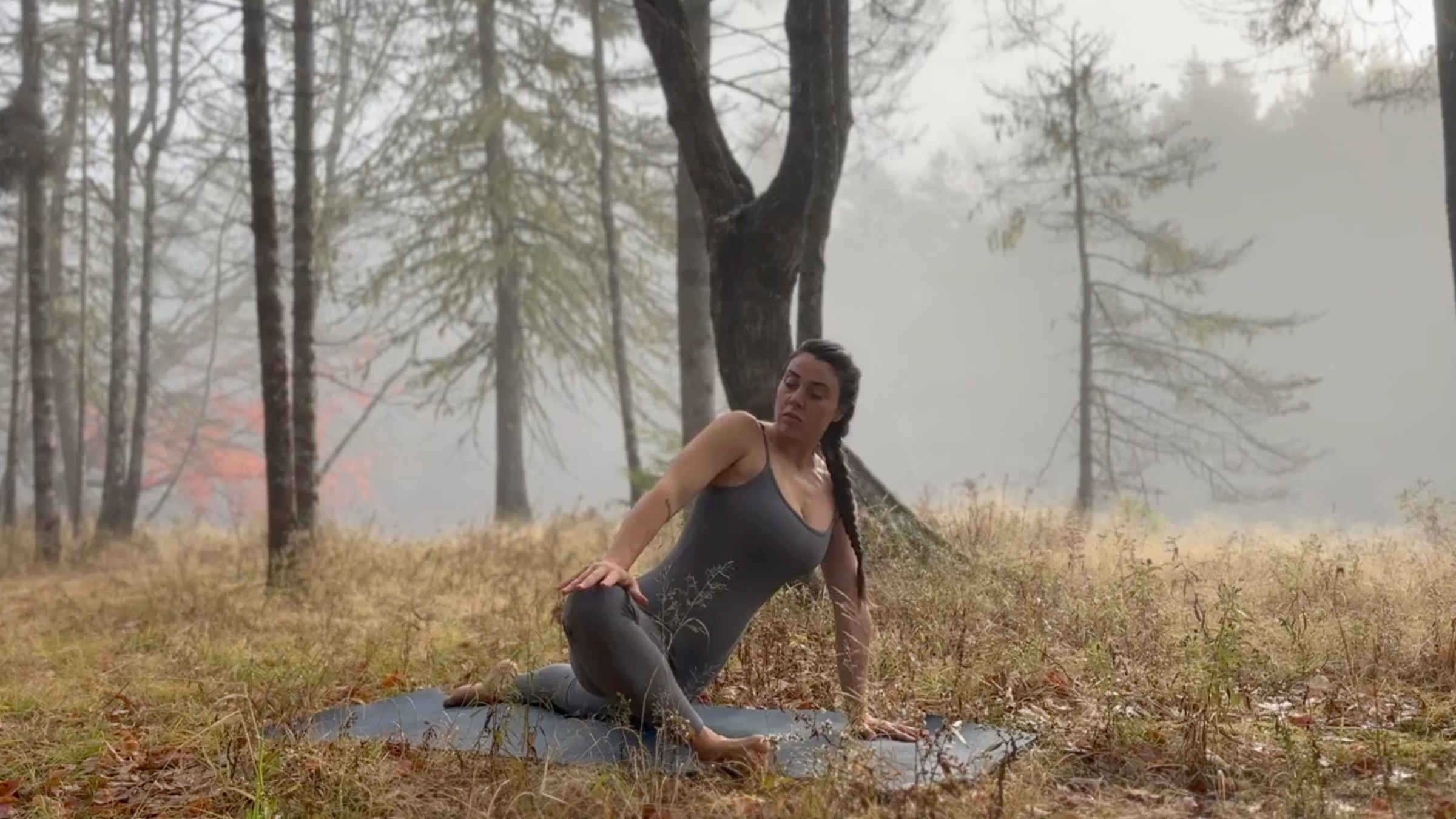 Instructor Emily Baltzer in the Low Lunge exercise