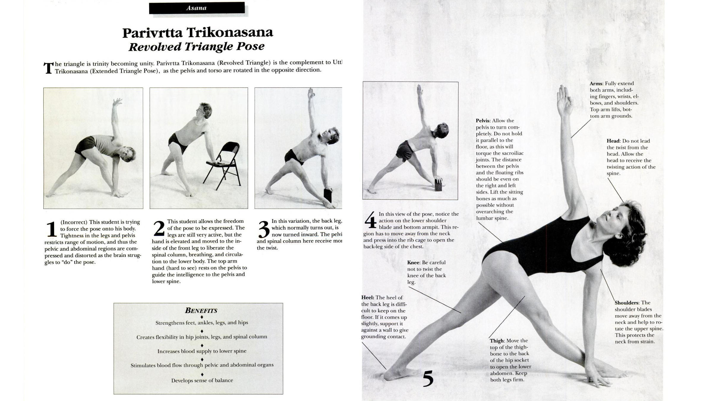 Diagrams of a person in Revolved Triangle Pose
