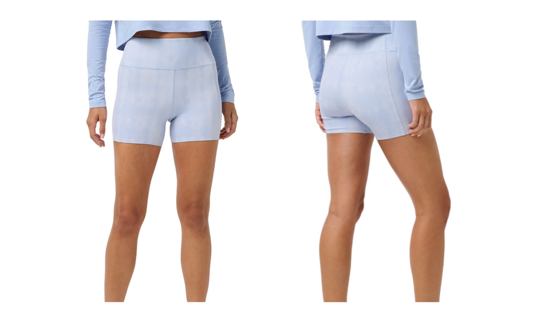 Woman wearing Travismathew yoga shorts that are on sale