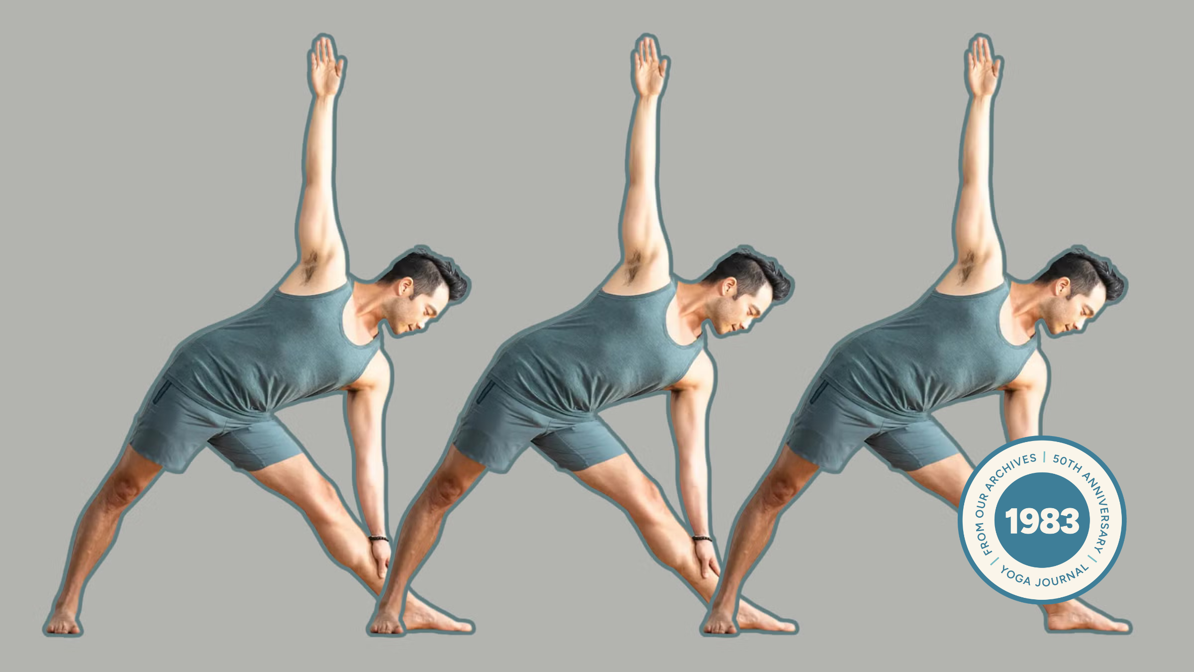 Man in Triangle Pose, or Trikonasana