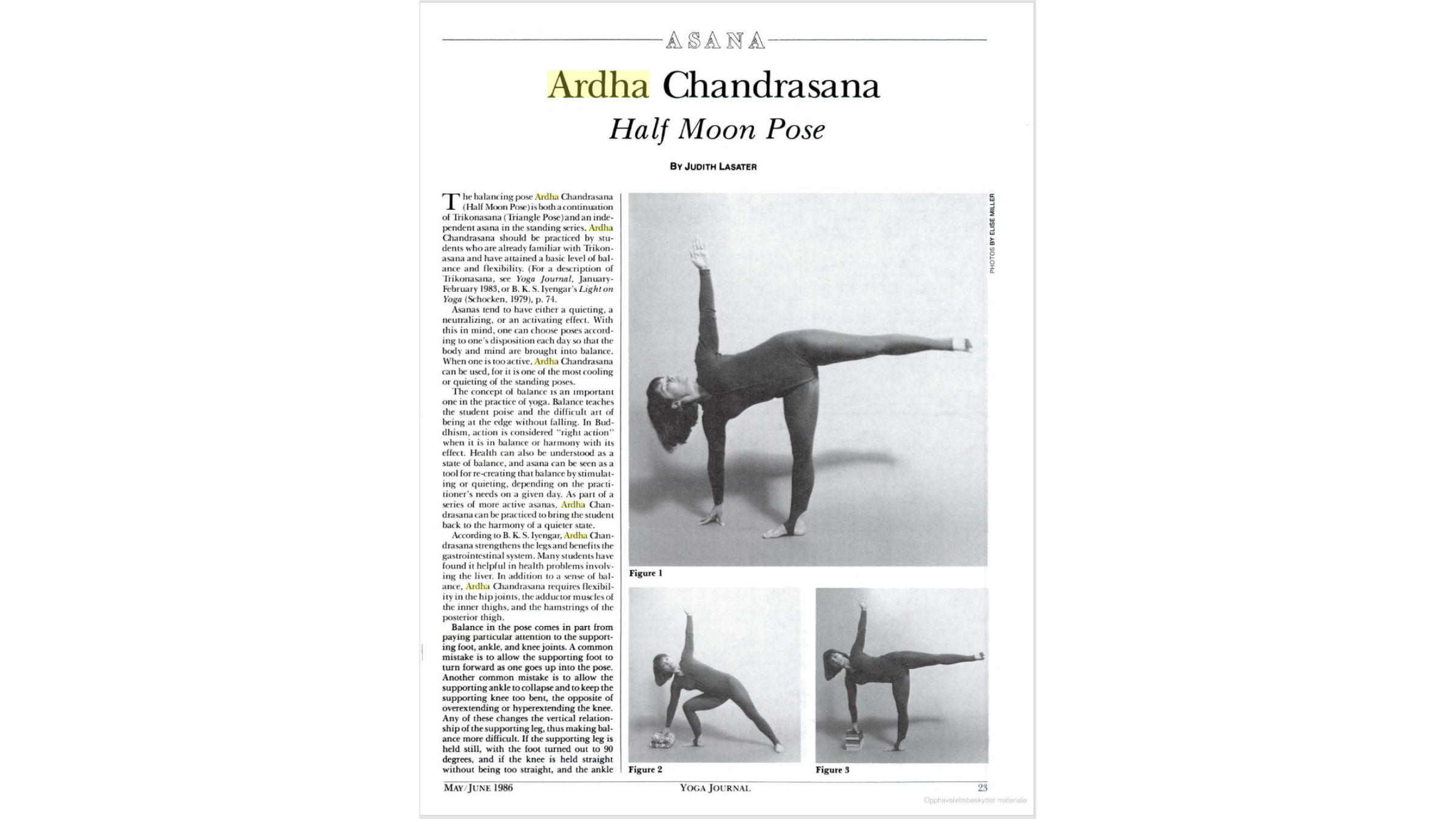 Woman practicing Half Moon Pose.