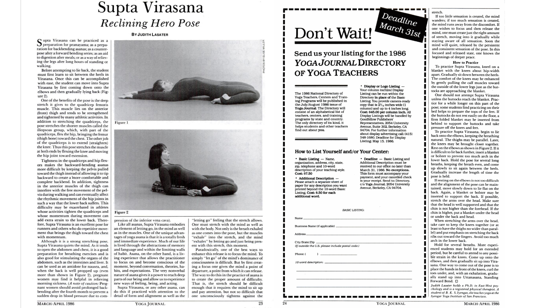 Black and white artcle from an archive issue of Yoga Journal