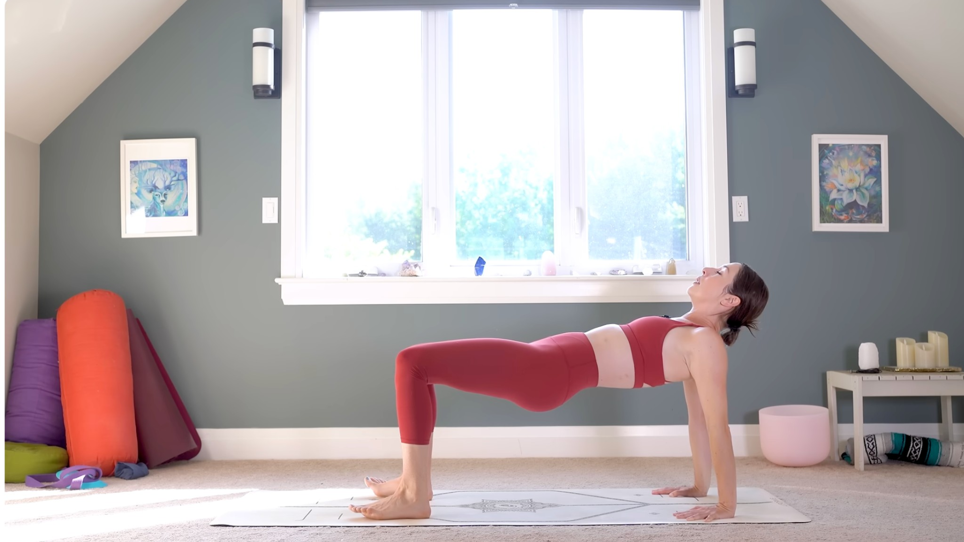 Woman in Reverse Tabletop during a yoga routine