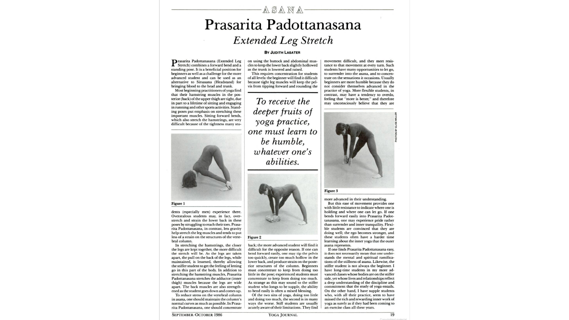 Black and white issue of Yoga Journal from SePtember-October 1986 about Prasarita Padottanasana