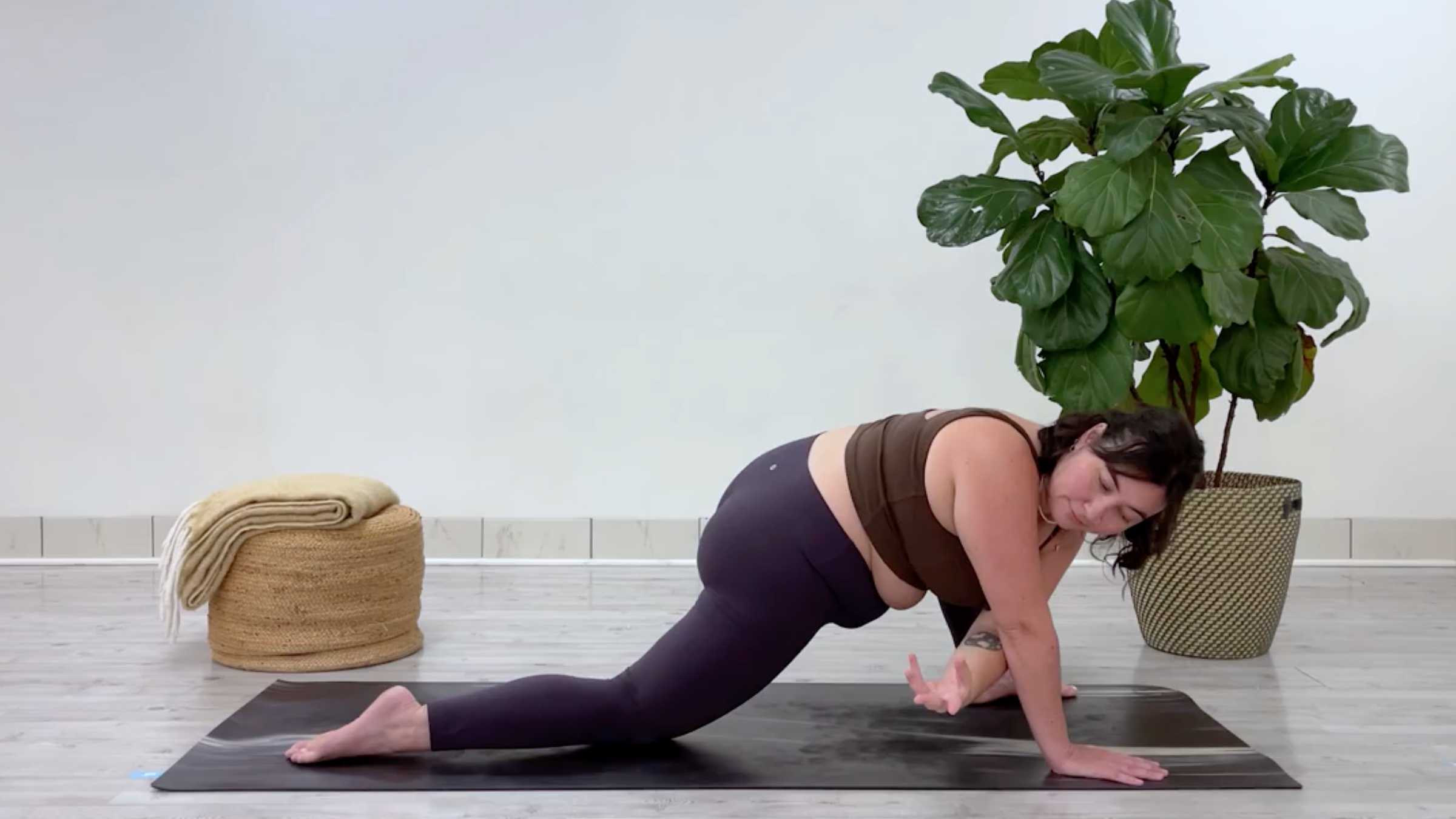 Taylor Lorenz in Thread the Needle, part of her yoga for stress relief flow for back to school season
