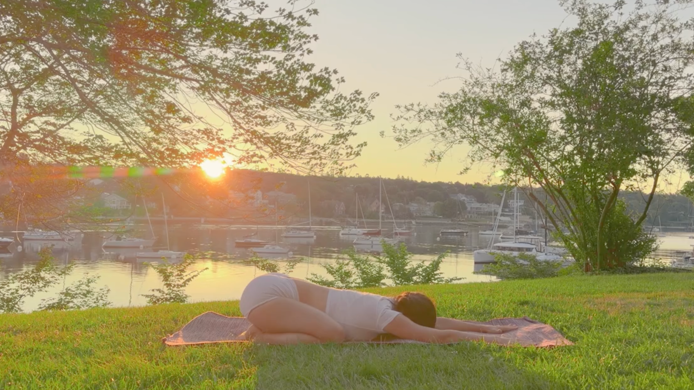 Yoga teacher Emily Baltzer in Child's Pose, part of her morning yoga flow