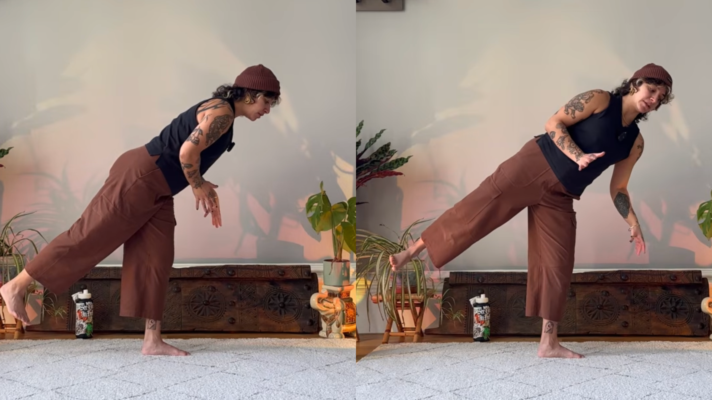Yoga teacher Olive Walton practicing hip rotations.