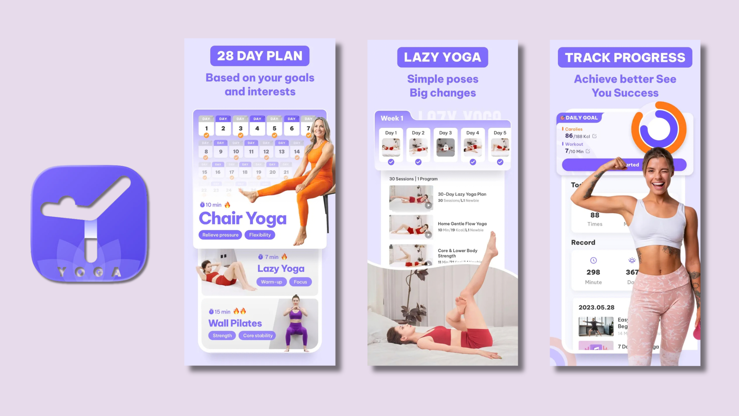 Screenshots from Daily Yoga, one of the most popular yoga apps