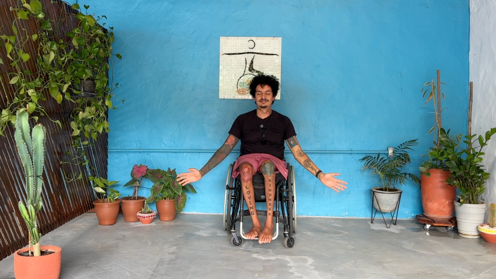 Yoga teacher practicing bhramari pranayama or bumblee breath