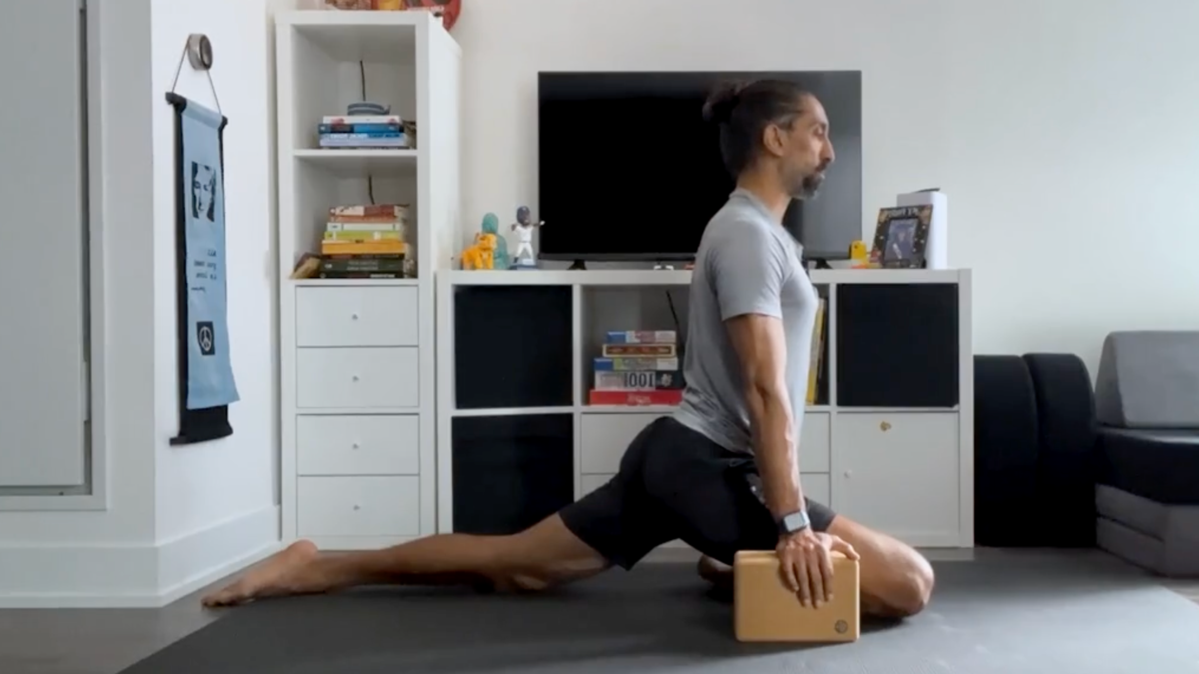 Yoga teacher Jaffer Hussain in Pigeon Pose, Eka Pada Rajakapotasana in Sanskrit