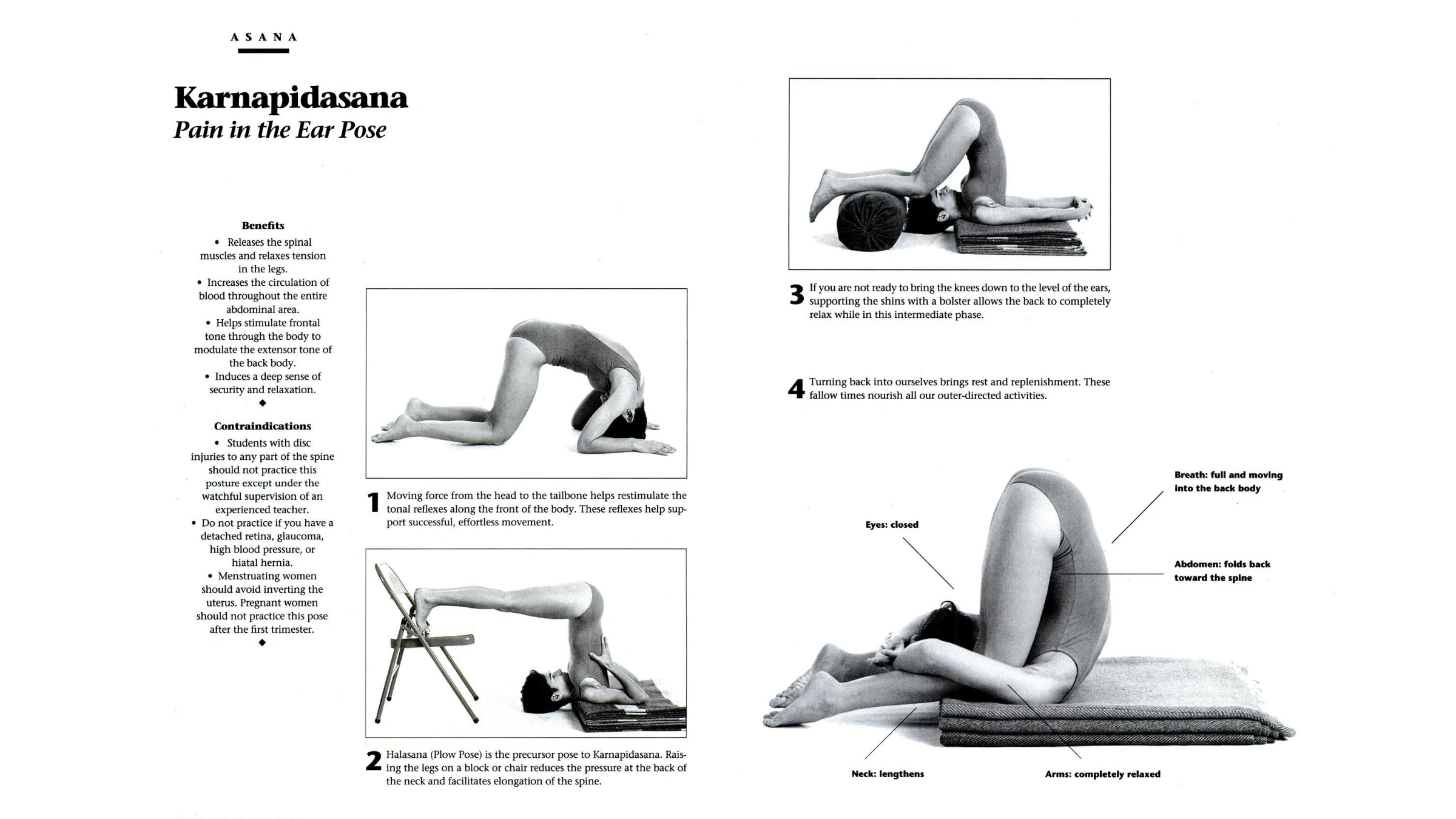 Diagrams of a person in various stages of Karnapidasana