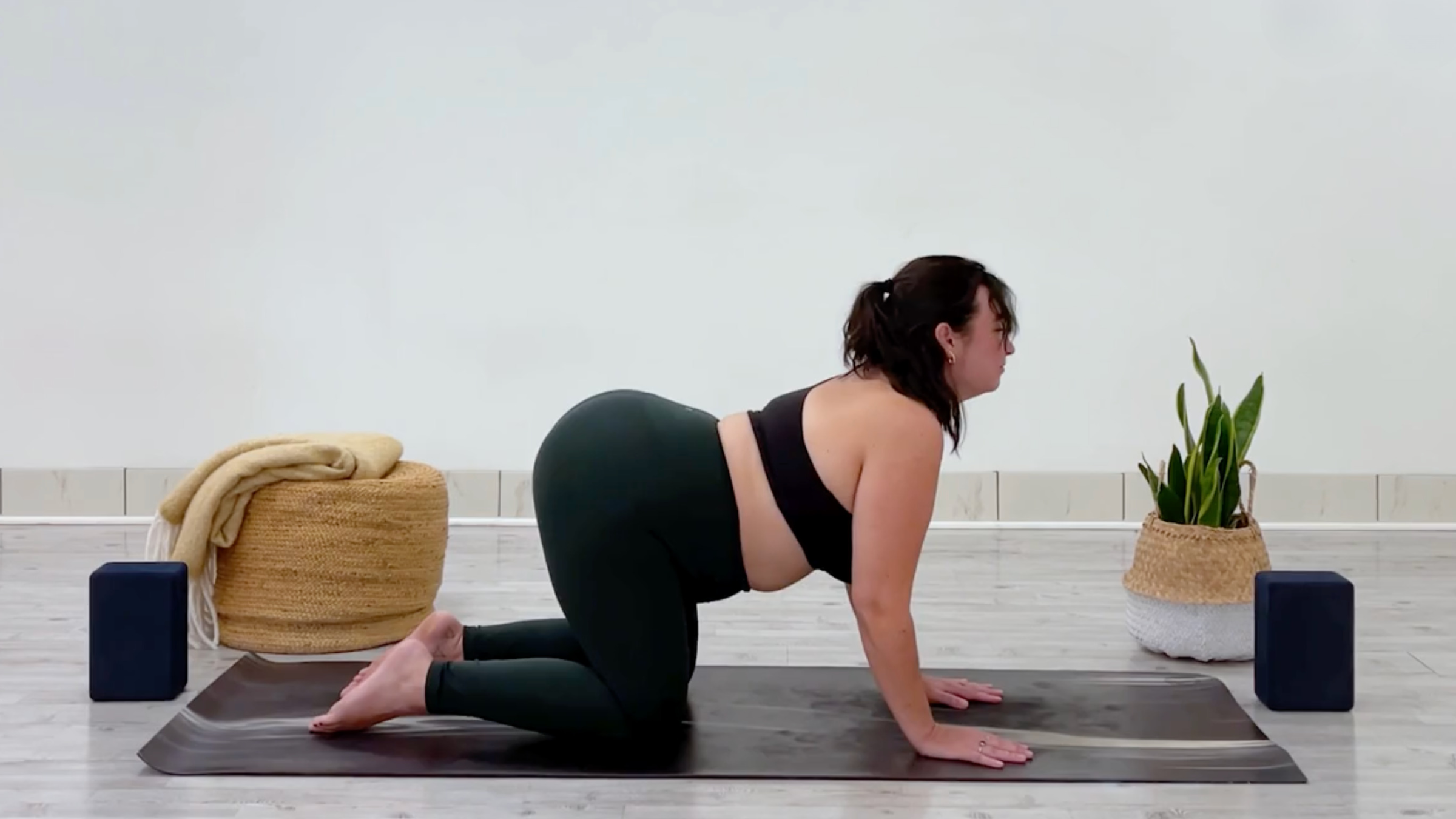 Yoga teacher Taylor Lorenz in Cow Pose, Bitilasana in Sanskrit, part of her yoga for balance practice