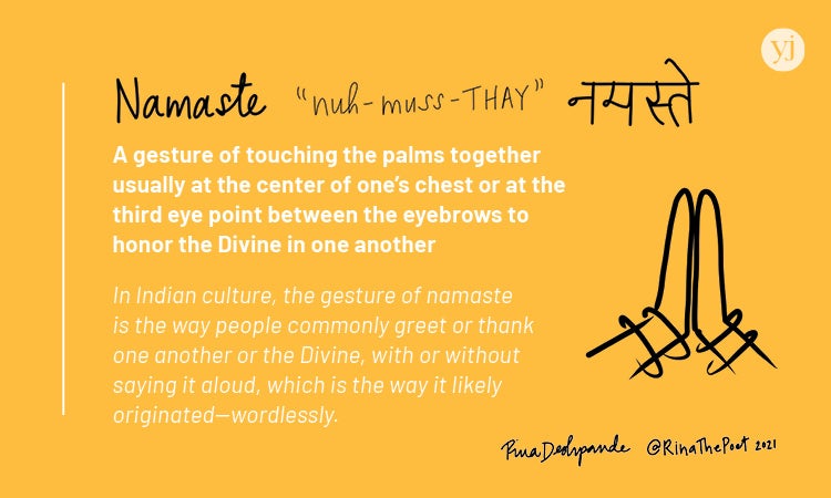 An illustrated card with the definition of the Sanskrit word "Namaste"