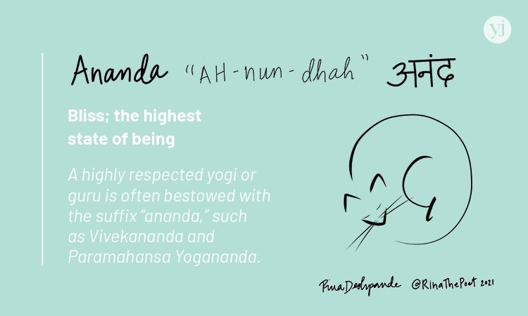 An illustrated card with the definition of the Sanskrit word "Ananda"