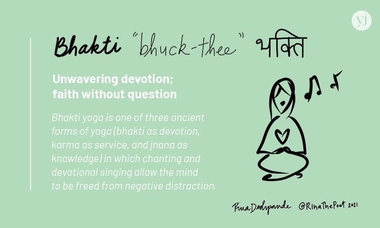 An illustrated card with the definition of the Sanskrit word "Bhakti"